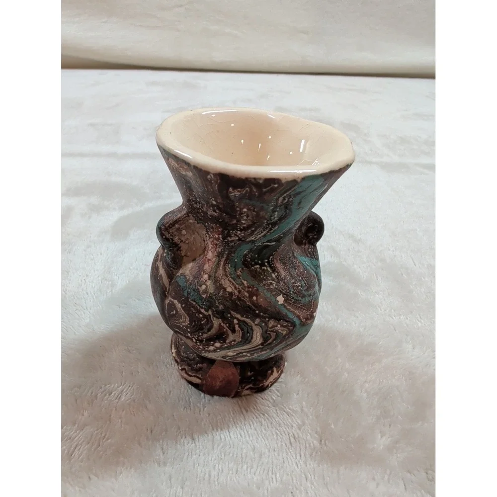 VTG Nemadji‎ Pottery Miniature Vase Marbleized Earth Tone Swirl Bud Vase 3.25